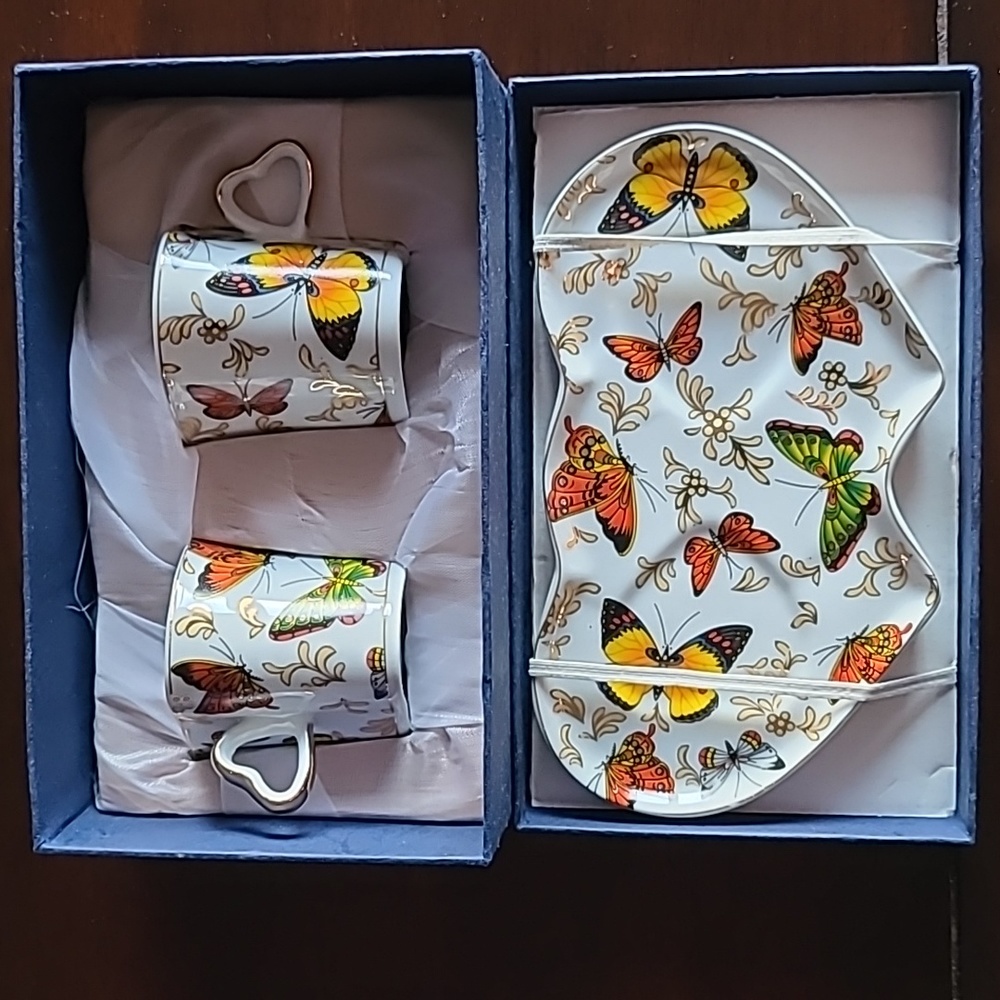 Set Adeline for two Demi Tasse Coffee cups with tray New